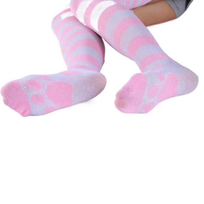 Girl Lolita Over Knee Socks Women Striped Thigh High Stockings Long Socks Anime Cute Cat Paw Cosplay Stockings JK Long Stocking