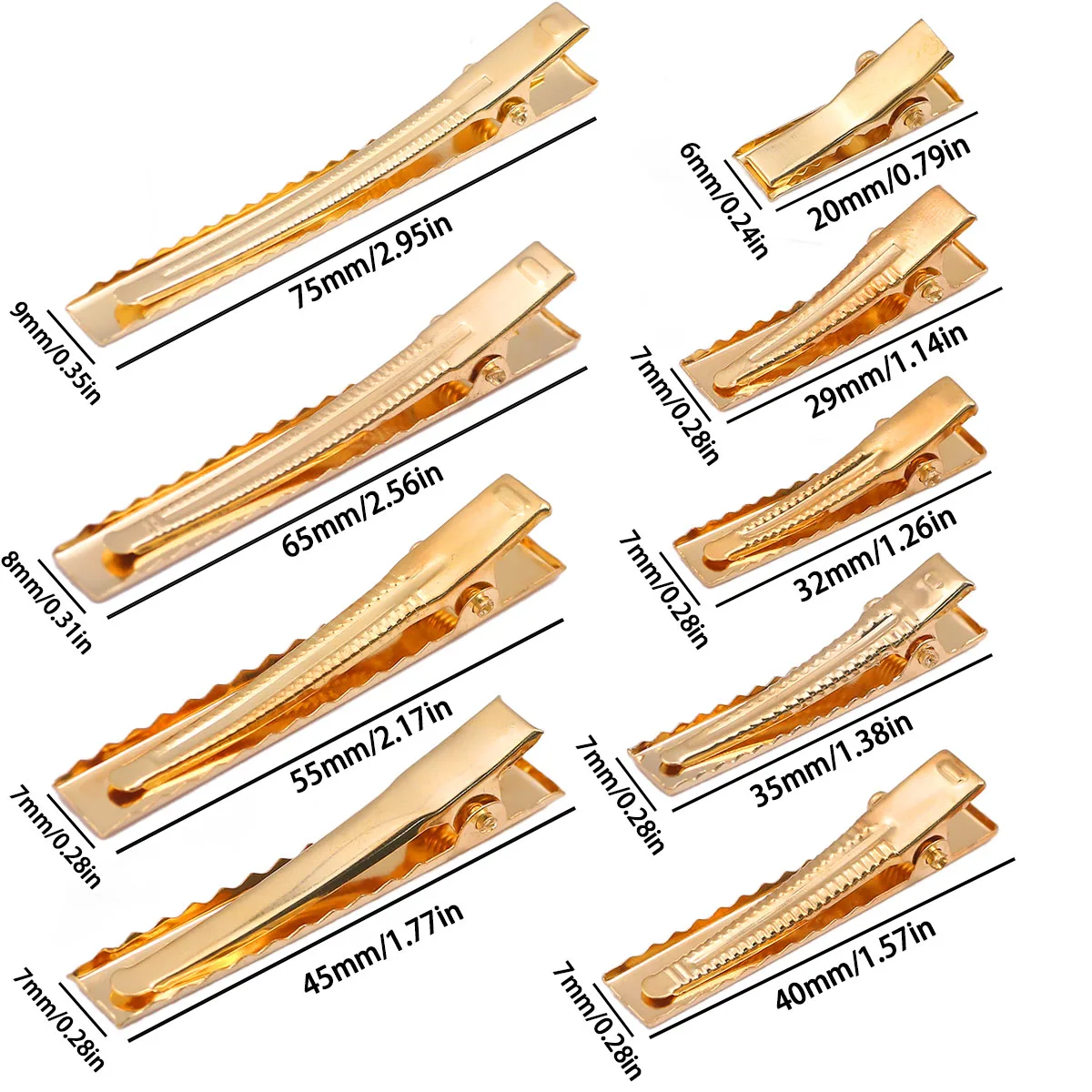 20PCS 20-75MM Hair Alligator Clips Metal Single Prong Duck Bill Hair Clips Flat Top with Teeth Curl Clips for Hair Accessories