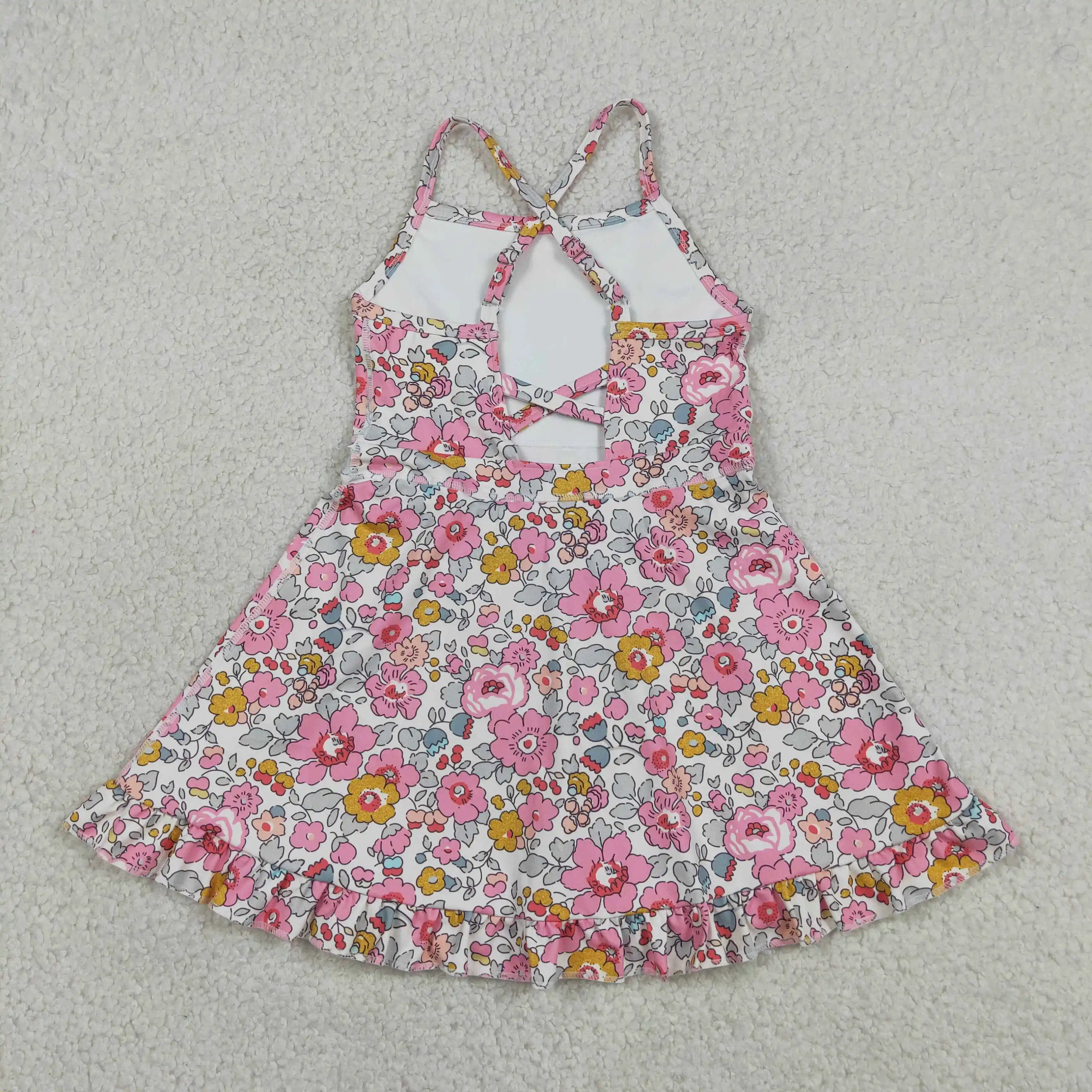 Baby Yoga Clothing - ベビーガール用卸売アクティブフラワー柄服、幼児キッズ用ノースリーブスカートショーツ、幼児用スコートヨガ花柄ドレス、夏服