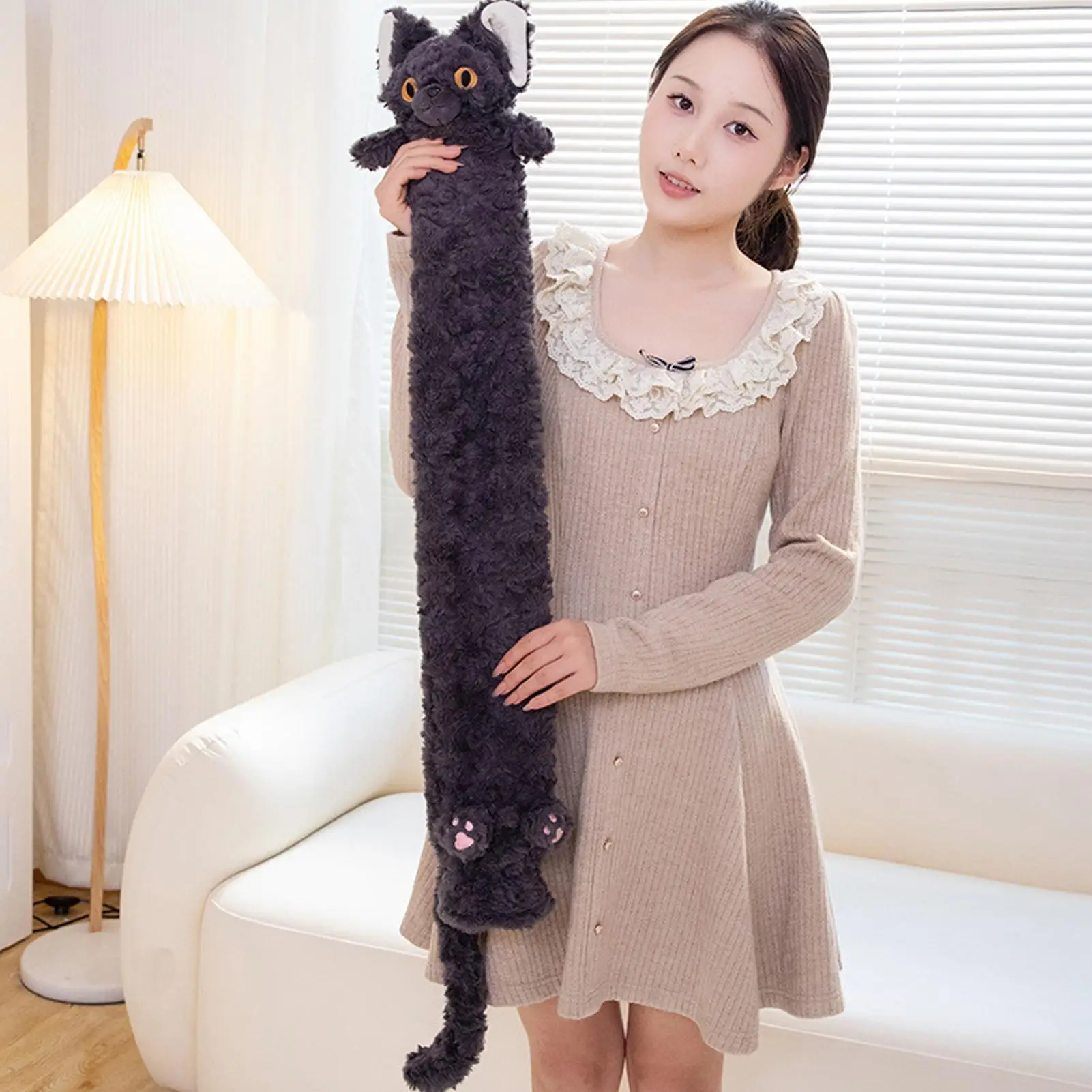 Hot Water Bag Long Cat Water Bag Pouch Cute Cartoon Water Bag Pouch Leak-Proof Warm Water Bottle 2L For Cold Weather