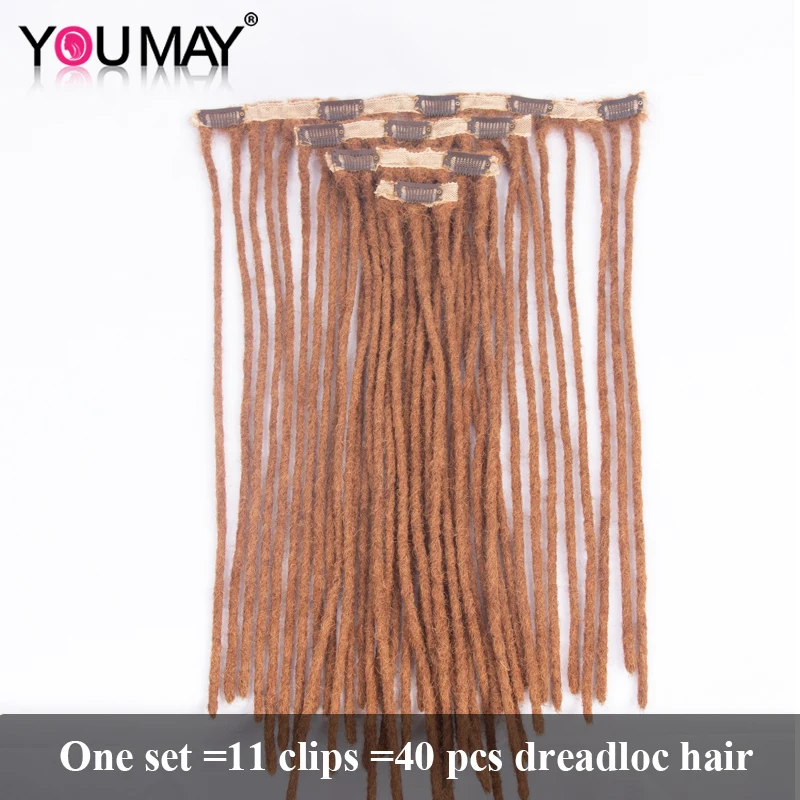 Dreadloc-extensiones de cabello humano Afro, Clip trenzado de 40 piezas, extensión de cabello con trenzas de ganchillo, Youmay