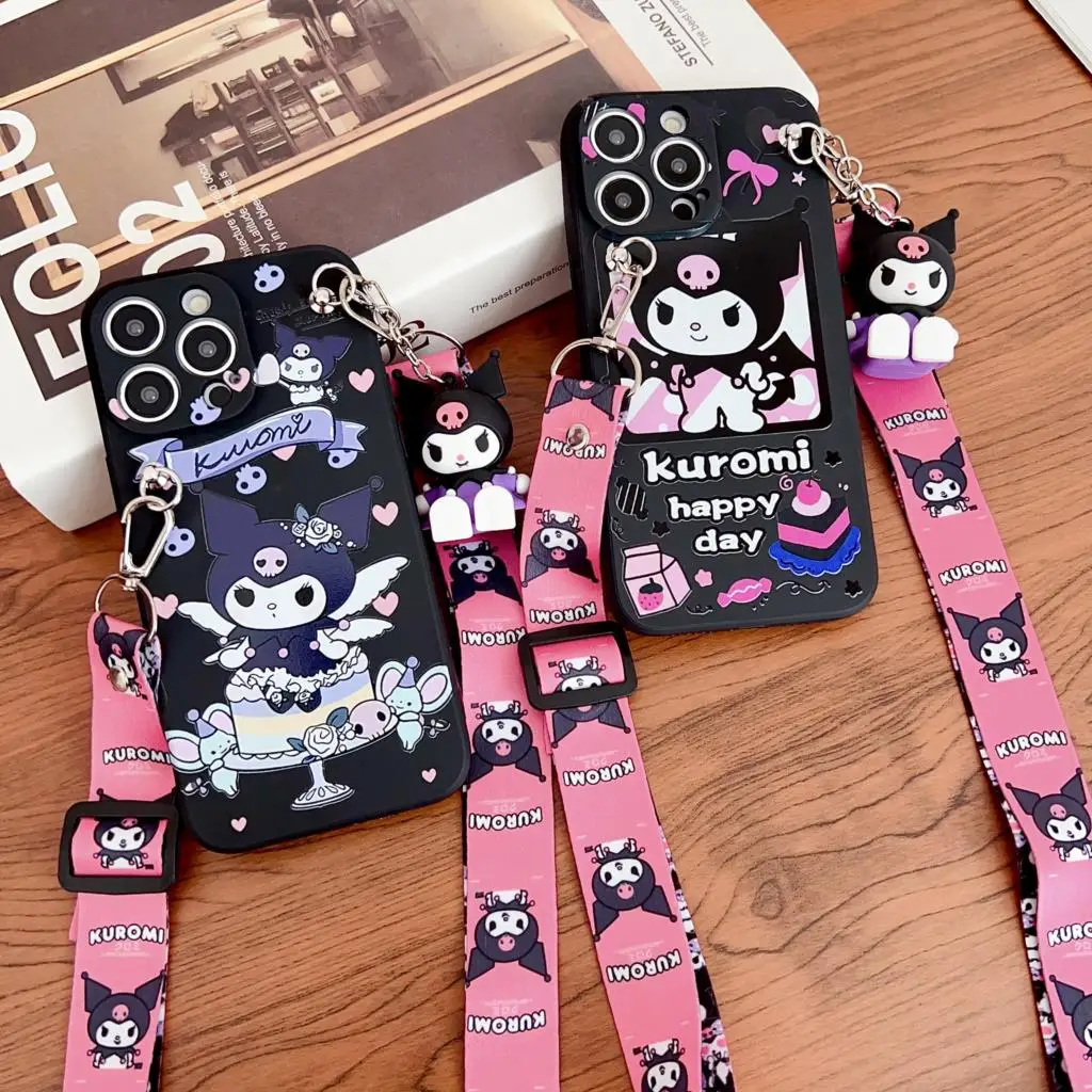 Kuromi For Samsung Galaxy S7 Edge S8 S9 S10 S20 S21 S22 S23 Plus Ultra S21FE Note 9 10 20 Case With Holder Rope