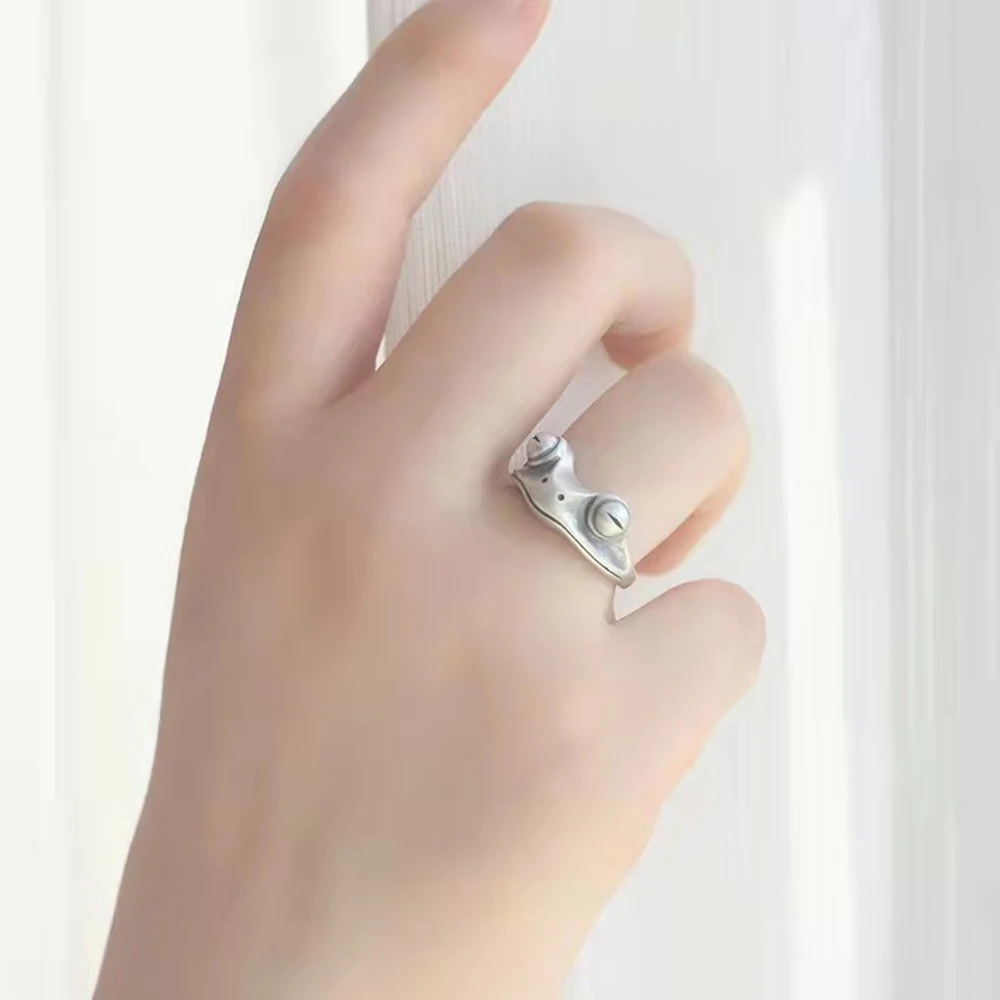 Bague d'ouverture bohème rétro pour femmes, cadeau unisexe, Design artistique, redimensionnable, couleur argent, grenouille