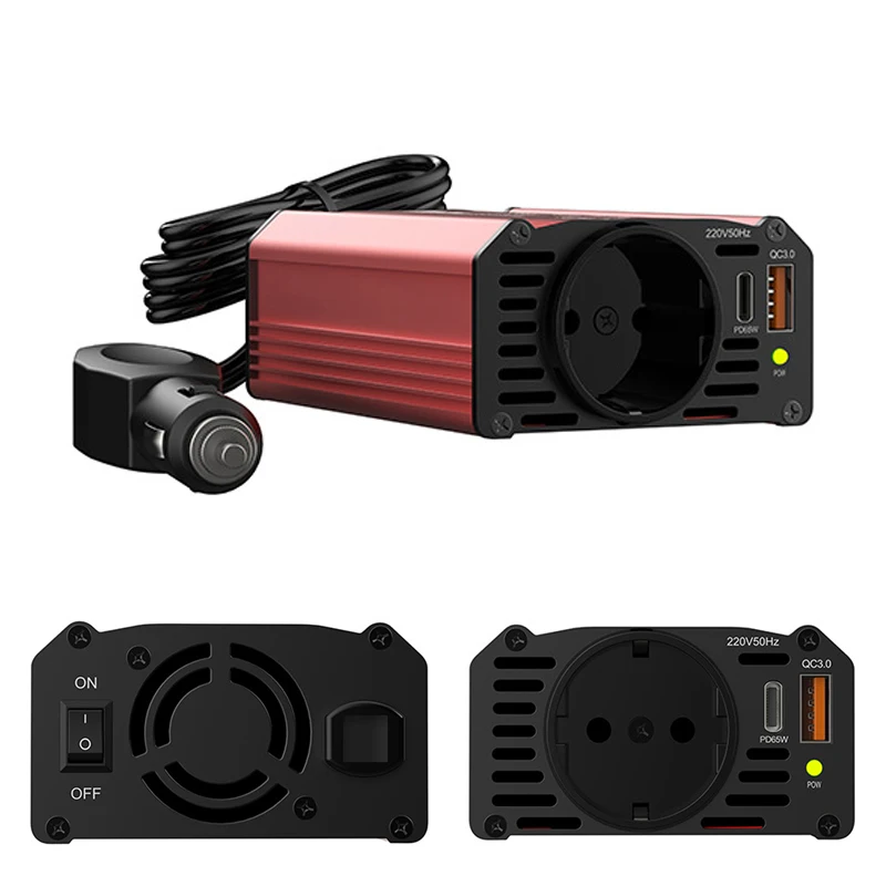 PD65W 300W Car Socket Charger USB QC 3.0 EU Sockets DC 12V To AC 220V Car Inverter with Cigarette Lighter Plug for Road Trips