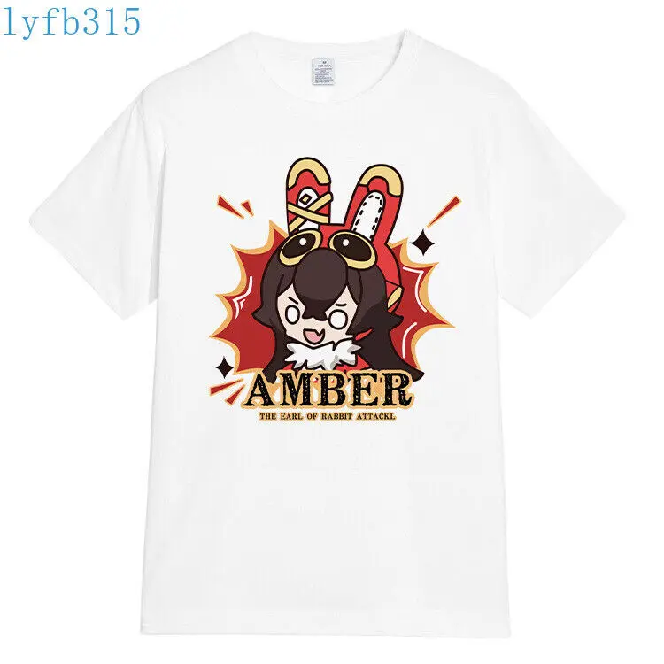 

Anime Amber Genshin Impact T-Shirts Men Women White Short Sleeve Tops TEE #5