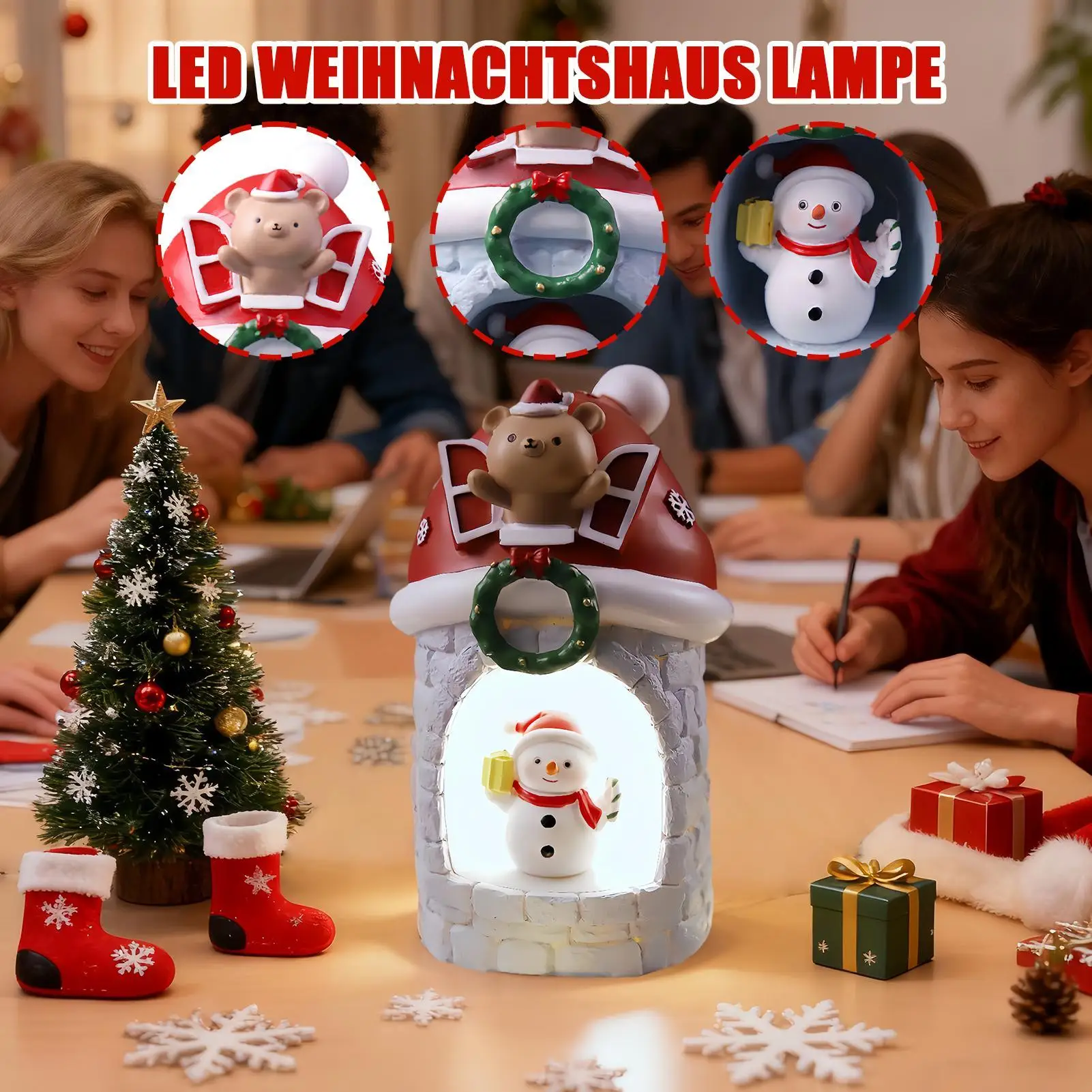 Christmas Night Light LED Santa Claus Snowman House Home Decor Holiday Bedroom Ambient Lighting For Kids Adults Bedroom Living