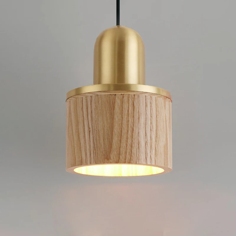 wood lamp Black walnut pendant lights home Decor brass living room dining room bar LED light bedroom bedside hanging lamps image 4