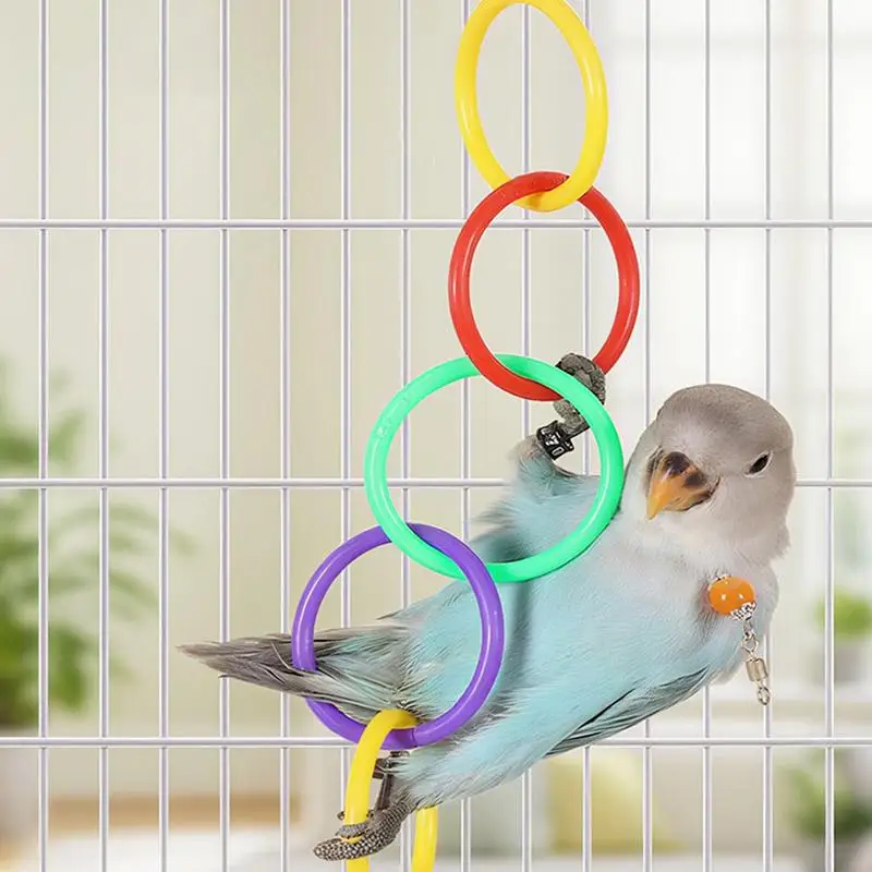 ●Parrot Swing Toy Bird Cage Toys With Bell Sound Colorful Climbing Ring For Lovebirds Color Ring Grinder Nibble Bird Toy Cage