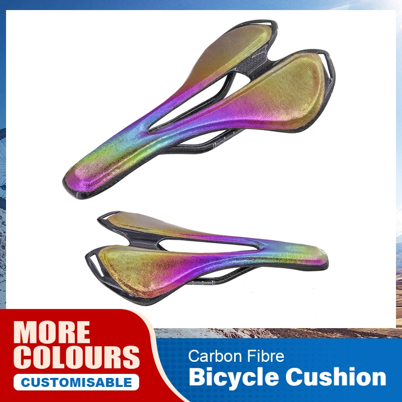 High Quality Colorful Carbon Fiber Saddle For Mountain Bikes Cycling Seat Cushions Hollow Breathable Seat Cushion Bicycle Parts