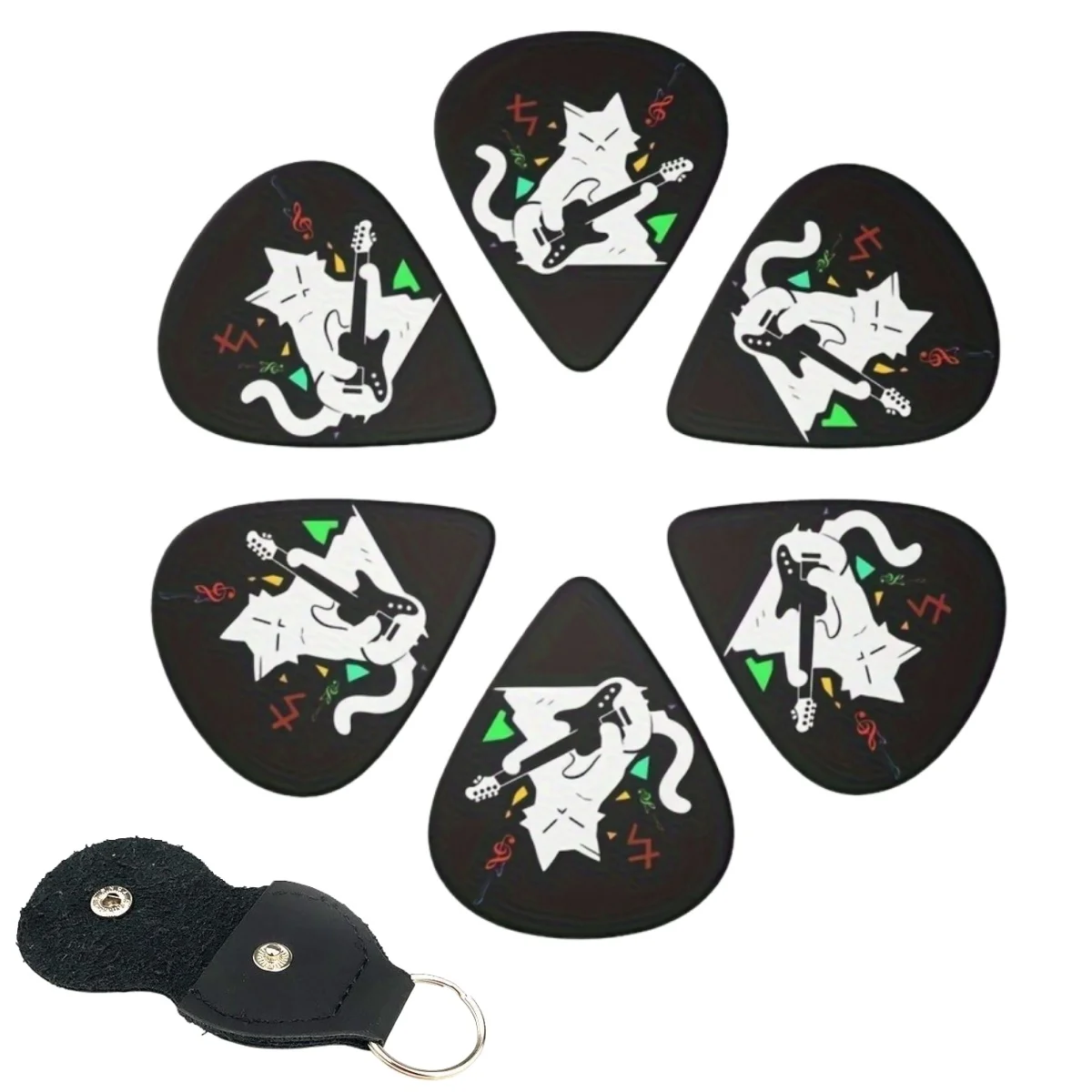 6 قطع من أعواد الجيتار الأصلية من Miwayer مطبوعة على الوجهين، مع حافظة سلسلة مفاتيح/هدية فريدة لمحبي الجهير والكهرباء والموسيقى