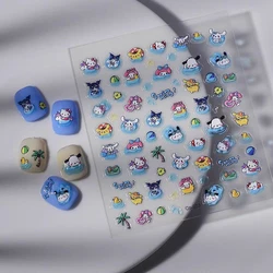 1 sheet Cinnamoroll Kuromi Sanrio New 5D Relief Nail Art Stickers Nail Decals for Manicure fashion Design DIY Happy Accessories