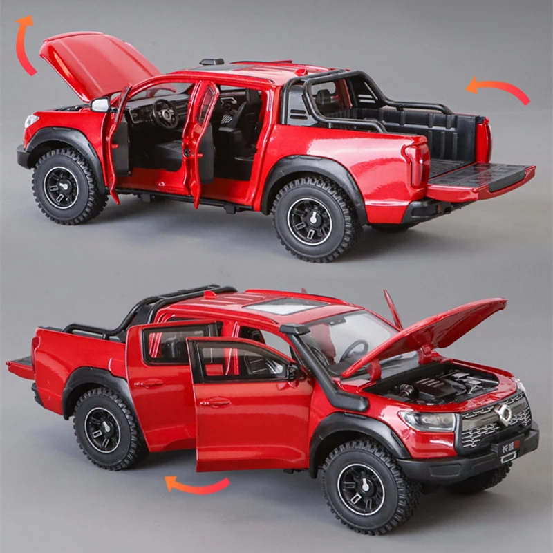 1:24 Great Wall Motor POER Alloy Pickup Model samochodu Diecast Metal Off-road Vehicles Model samochodu Symulacja dźwięku i światła Prezent dla dzieci