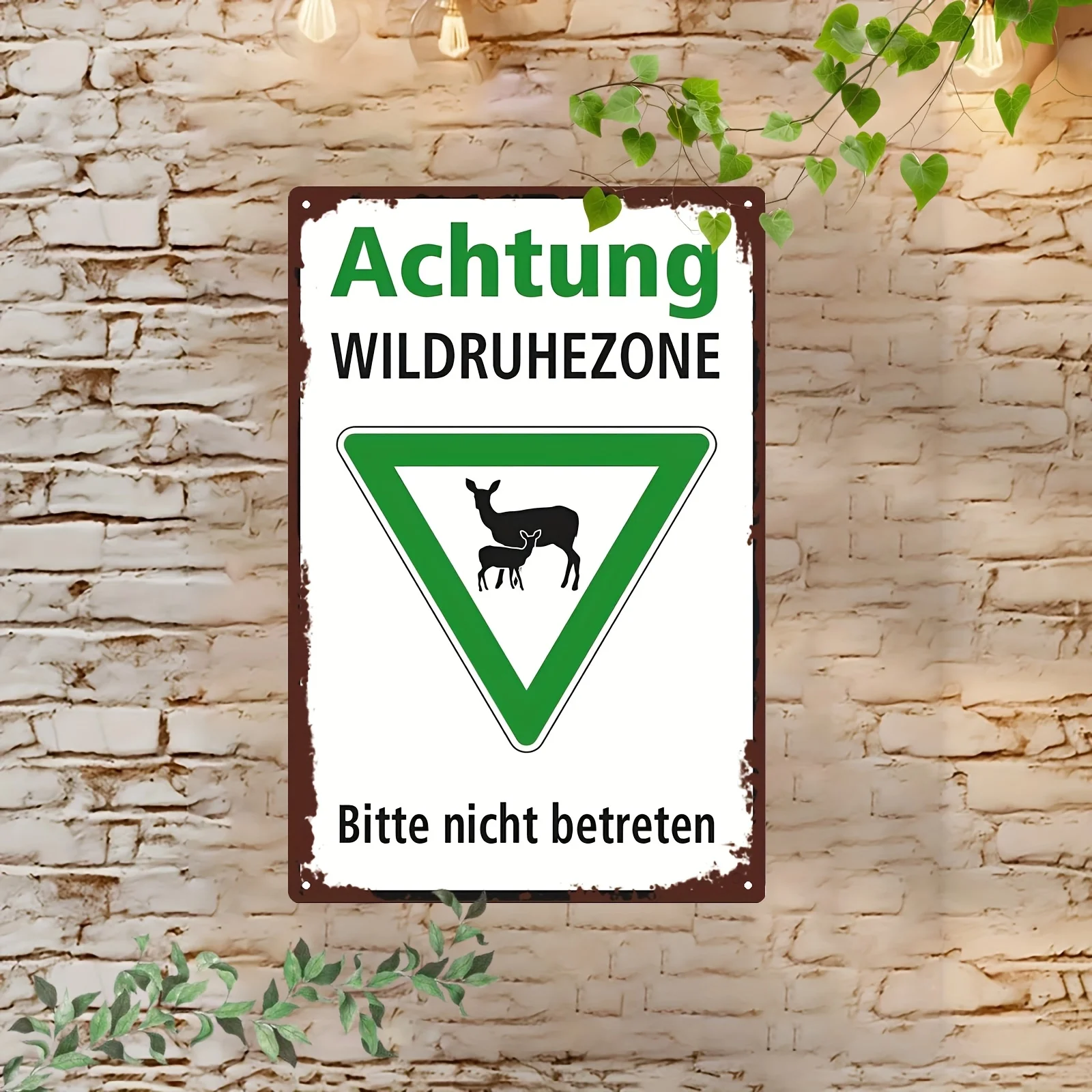 Traditional Game Reserve No Entry Sign with Deer Silhouette & German Text, Durable /Indoor Decoration for Parks,
