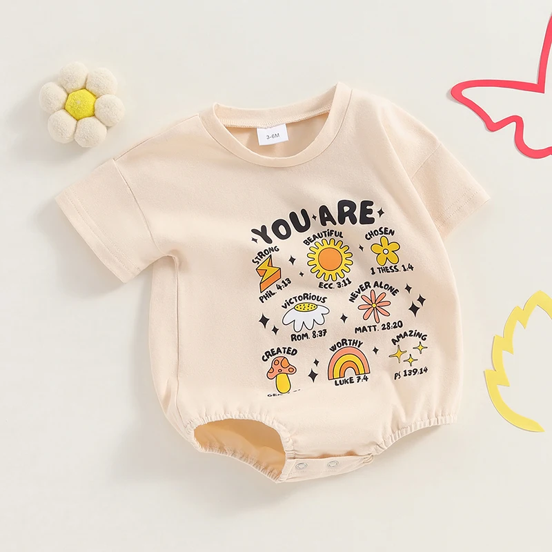 Infant Baby Summer Jumpsuit Cartoon Print Short Sleeve Round Neck Romper Cute Bodysuit