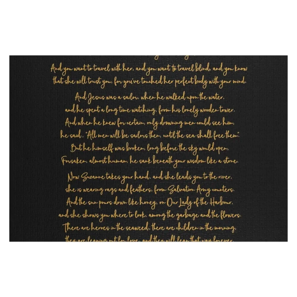 

Suzanne - Leonard Cohen (lyrics) v.2 Jigsaw Puzzle Wood Name Customizable Child Gift Customized Photo Wood Adults Puzzle