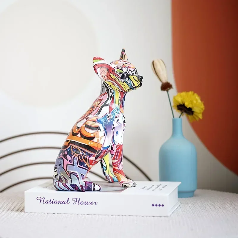 

Resin Chihuahua Dog Figurines for Interior Colorful Graffiti Art Puppy Statues Home Room Desktop Pet Model Collection