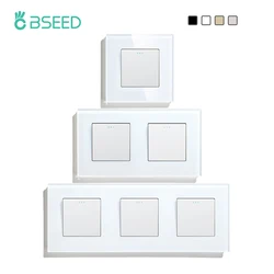 BSEED interruttore luce da parete meccanico interruttore a doppio pulsante 1Gang 1Way con cornice in vetro triplo interruttore di alimentazione 250v bianco nero