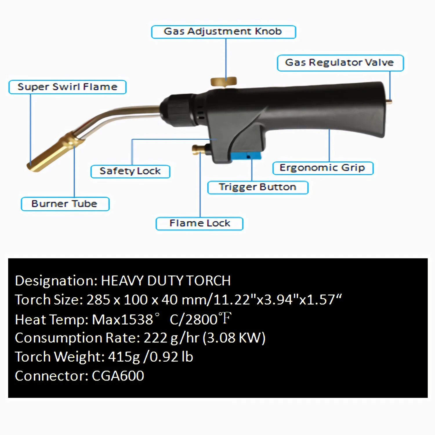 Propane Torch Head ,Mapp, Map Pro Gas Torch Kit, Trigger-Start Welding Torch Kit for Soldering, Brazing, Welding, Searing Steak.