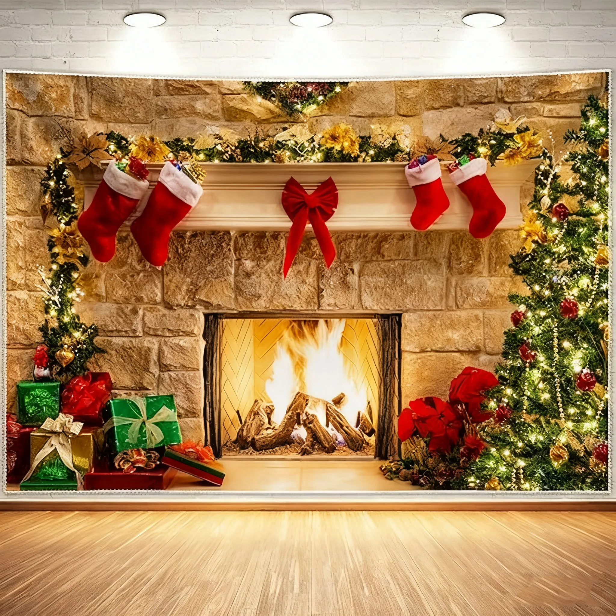 1pc Weihnachten Dekoration Tapisserie Weihnachten Kamin Weihnachten baum Tapisserie Weihnachten Schießen Hintergrund Tuch Tapisserie