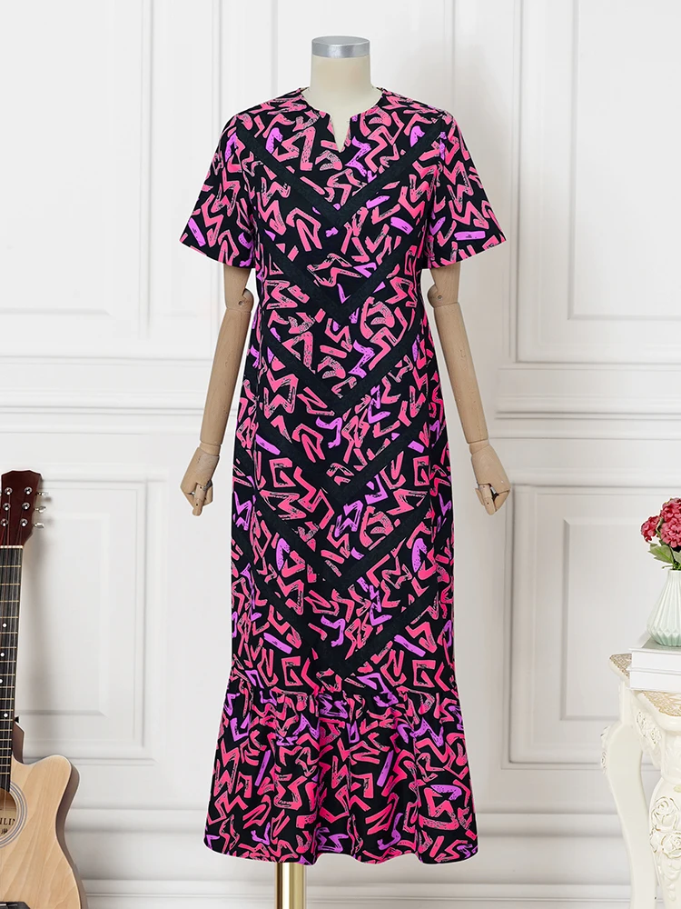 فستان ماكسي نسائي عتيق من فوندا 2025 بأكمام قصيرة للحفلات الصيفية فساتين غير رسمية مطبوعة على شكل حرف a فساتين بوهيمية على شكل حرف v