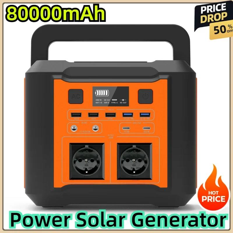 

220V 300W Power Solar Generator 80000mAh VDE Power Station PD Charging Backup Battery AC Outlet Type C Charge