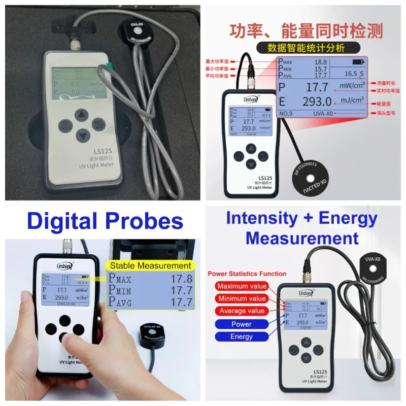 Suitable for UVA, UVB, UVC intensity measurement device, UV radiometer, professional grade photometer, LS125 multi probe