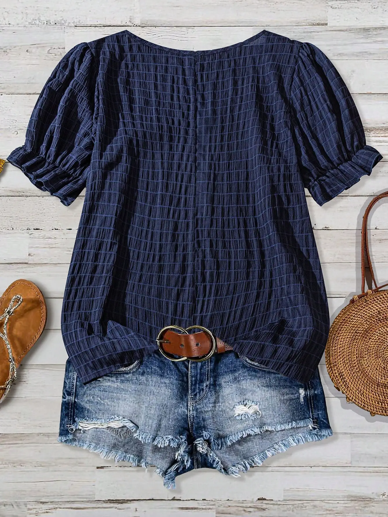 

Женская летняя повседневная блузка больших размеров с текстурой, пышными рукавами и квадратным вырезом