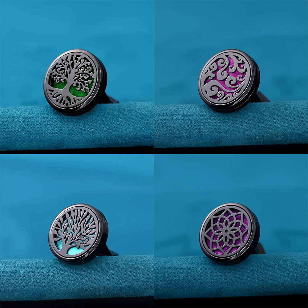 Car Air Diffuser Locket Black Freshener Car Essential Oil Diffuser Scent Perfume Aromatherapy Tree Pendant Necklace