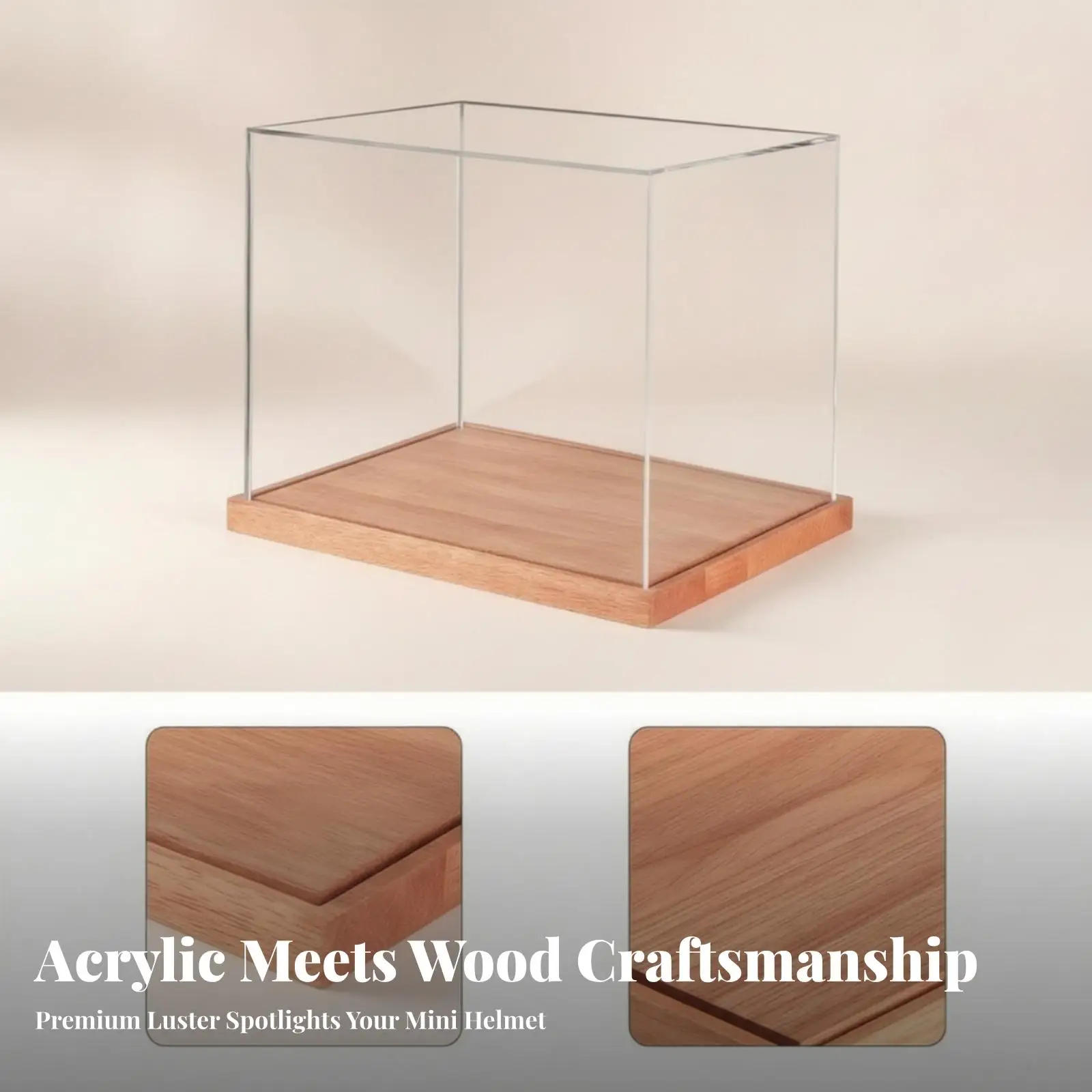 Tabletop Helmet Display Case Acrylic Cover Wooden Base for Memorabilia Collection Clear Show Box
