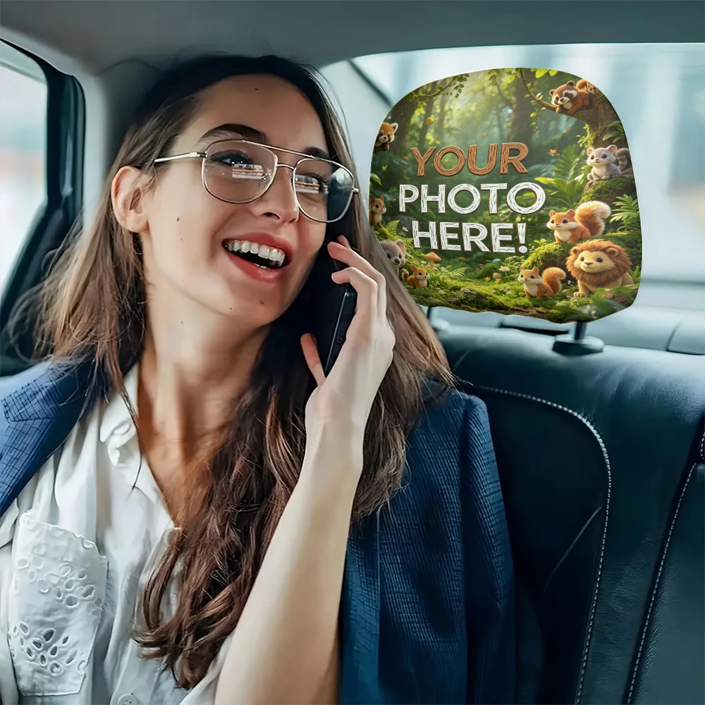 2pcs custom car headrest covers, printed with your favorite images, featuring an elastic design, to decorate your car's interior