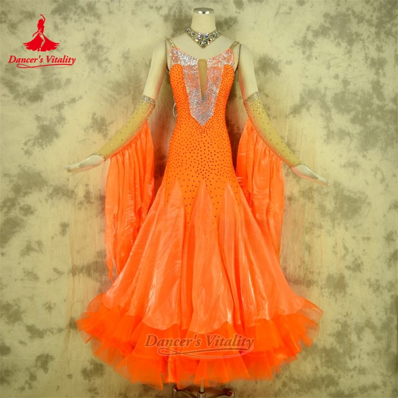 모던 댄스 민소매 백리스 슬링 드레스 맞춤형 성인 여성 왈츠 포크스트롯 공연 및 대회 의상 댄서의 활력