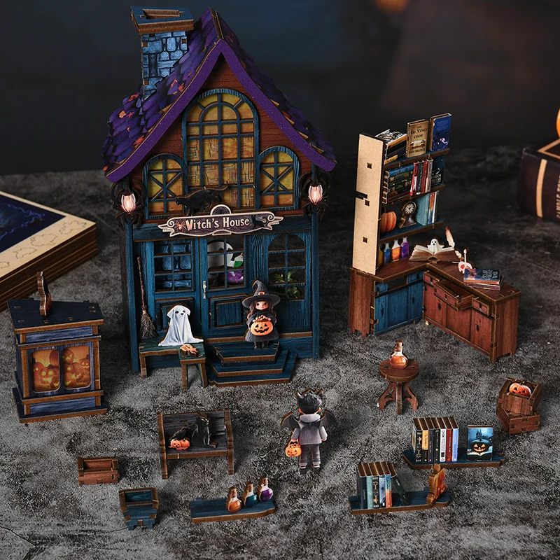 Castello Helloween in legno fai-da-te Meravigliosa notte Casa Case delle bambole Kit modello in miniatura Casa delle bambole con mobili per regali di amici