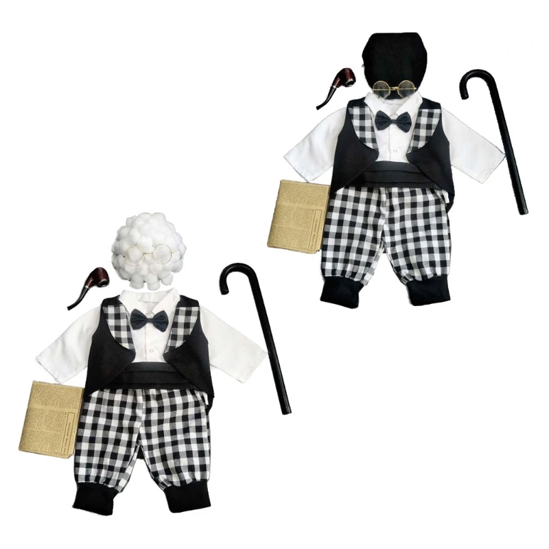 

Cosplay Grandpa Hat Clothes Costume Infant Baby Boys Photo Outfits 40JC