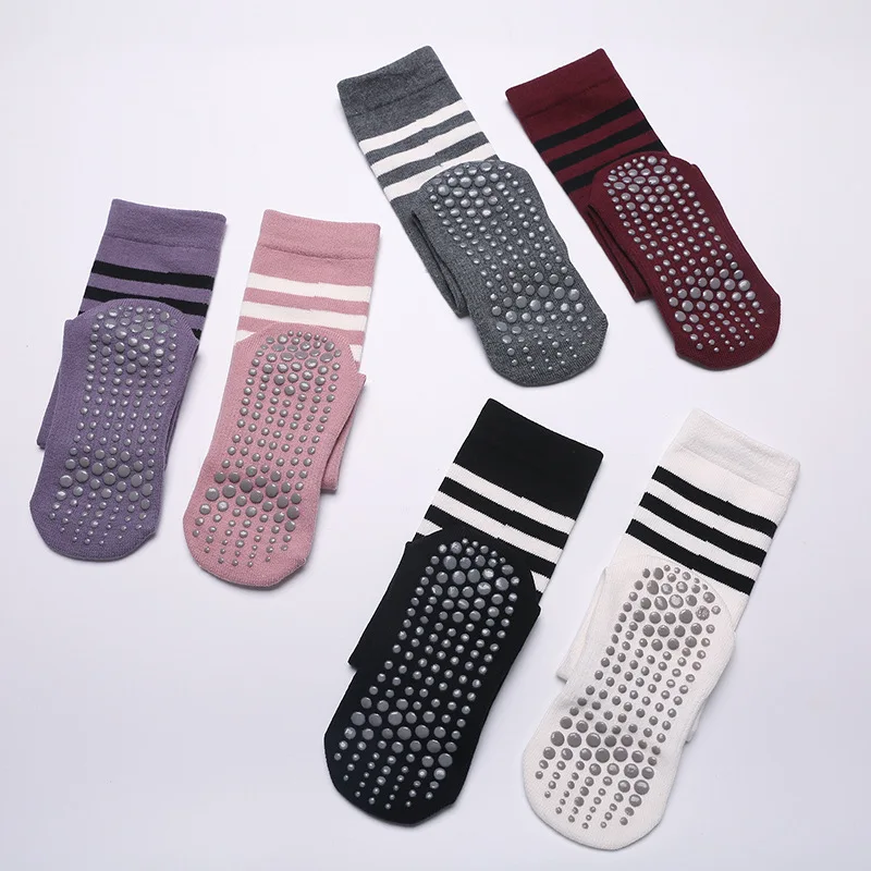 Herbst Winter Frauen Yoga Socken Gestreiften Baumwolle Fitness Atmungsaktive Pilates Socken Mittelrohr Nicht-Slip Gym Dance Ballett Grip socken – Detail 9