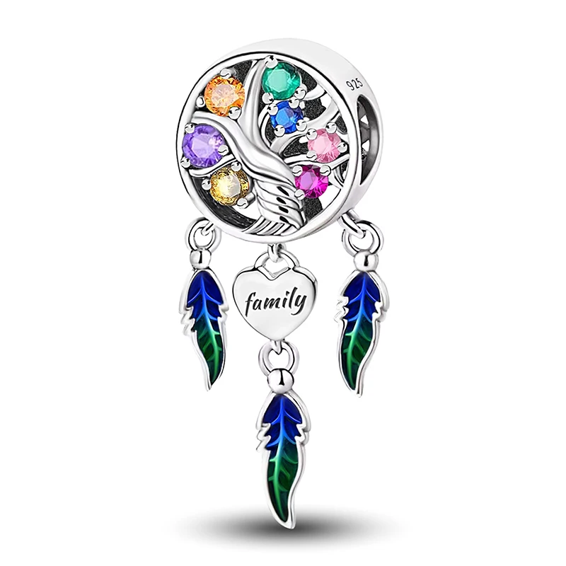 

925 Sterling Silver Blue Family Tree Dream Catcher Net Charms Beads Fit Original Pan Bracelet Bangle Hot Sale DIY Jewelry Gifts