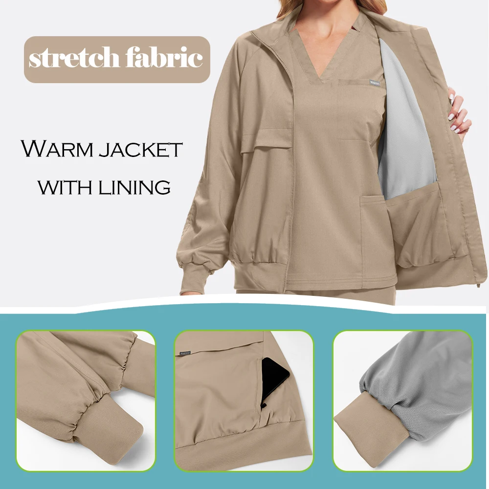 의료용 스크럽 재킷 레저복 간호사 의사 외투 실험실 셔츠 병원 간호진 유니폼 가을 겨울 따뜻한 작업복