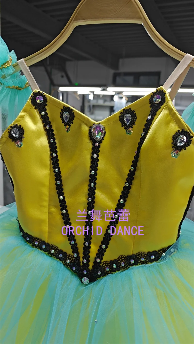 Abito tutu da balletto corto giallo professionale di alta qualità per bambini, ragazze, donne, prestazioni per adulti