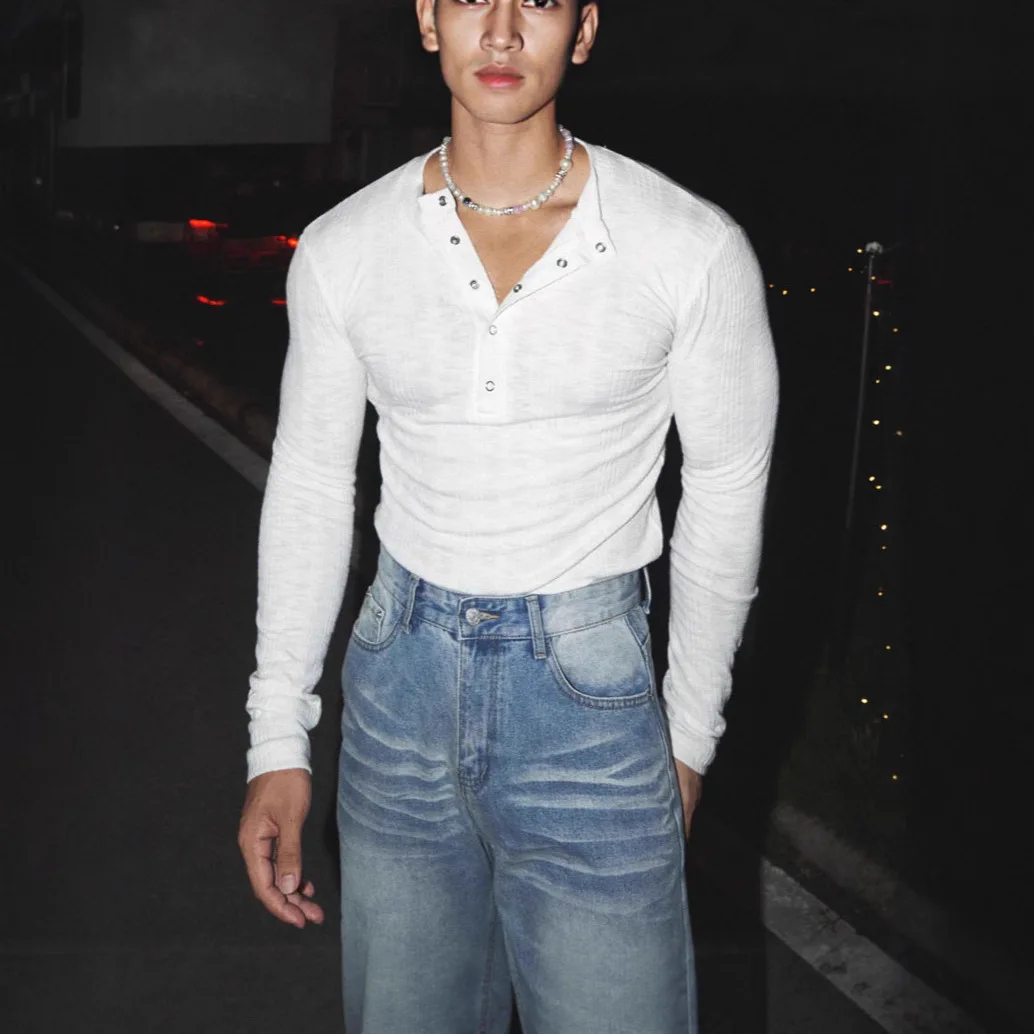 

Man Base Layer 2026 New High Stretch Knit Henry Shirt For Men Half Button Slim Fit Long Sleeve T Shirt Thin Breathable Tee Top