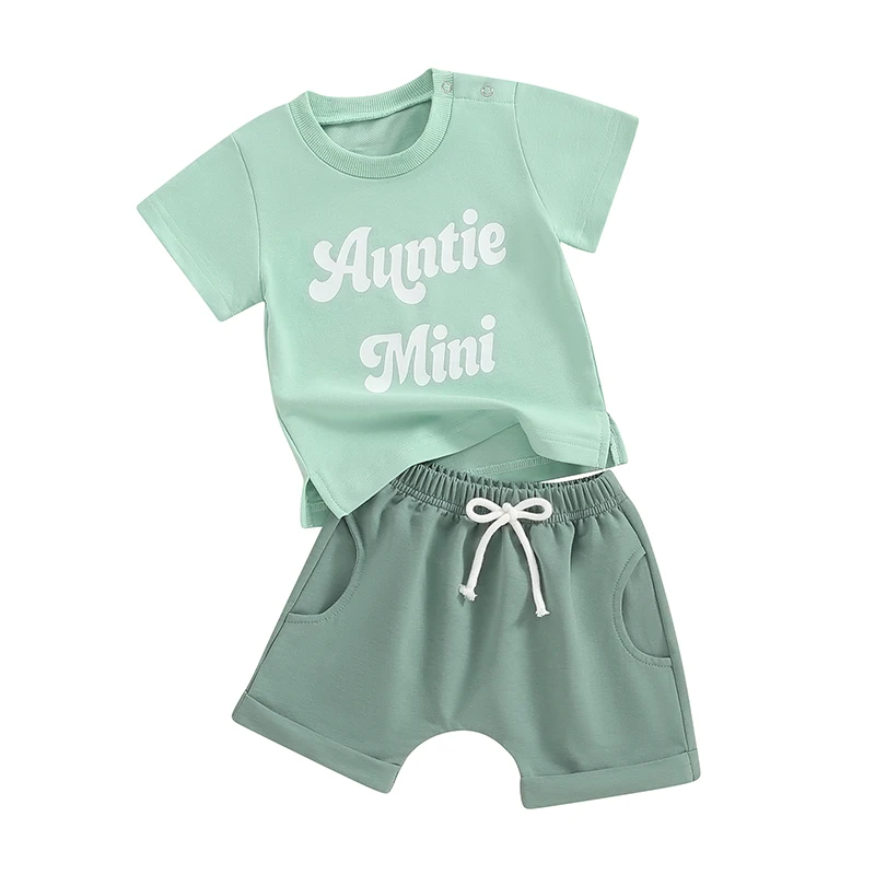 Infant Toddler Boy Clothes Cute Print Baby T Shirt Top Shorts Set Auntie Mini Baby Clothes 6 12 18 24 Month 3T