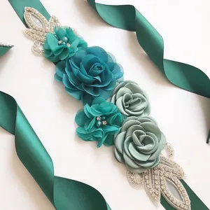 Faixa de cetim para mulheres e meninas, cintos nupciais, grânulo de flores, cinto floral, acessórios para casamento 8 principais vendas cinto com miçangas - №2