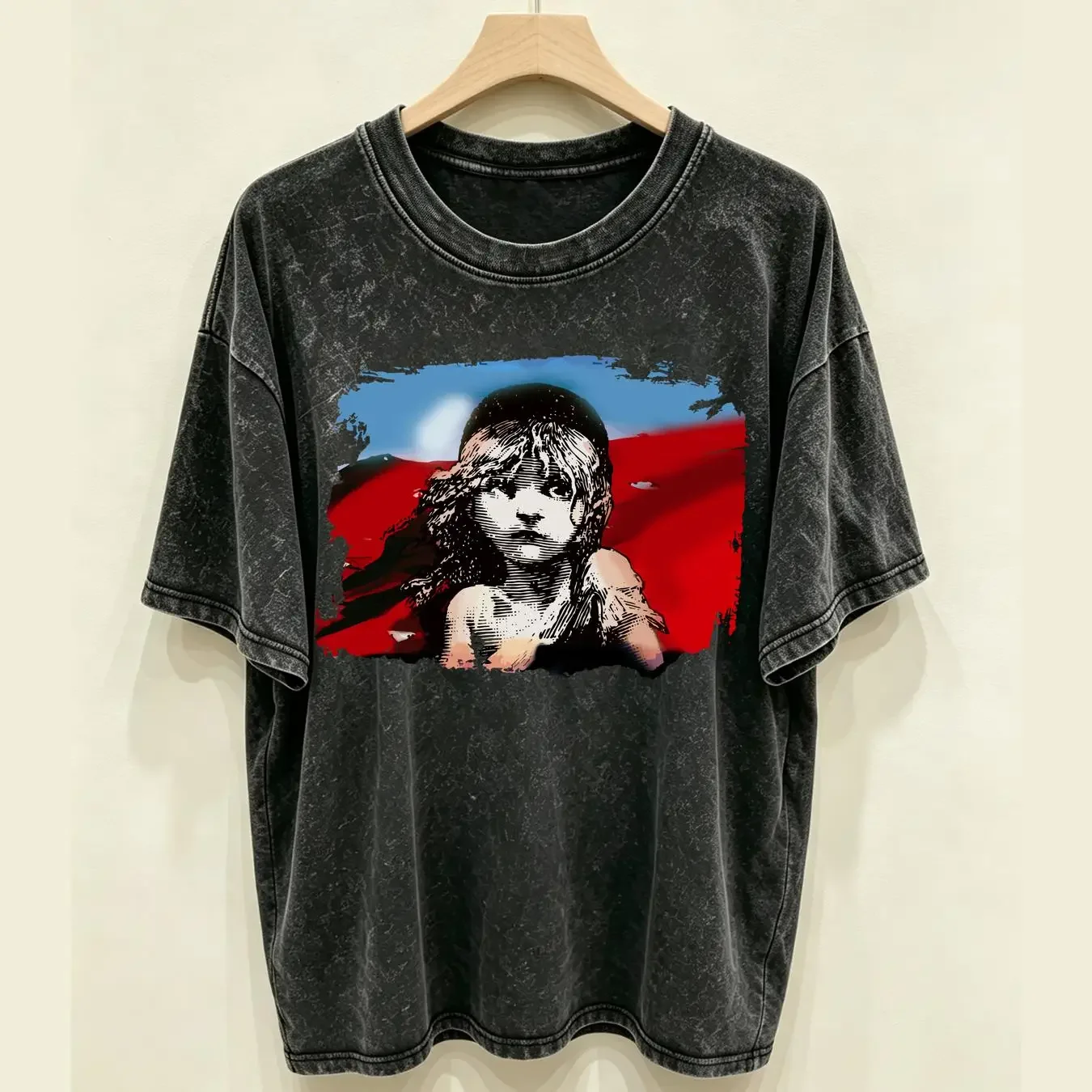 washed T Shirt Les Miserables Men Medium Blue Book Musical Movie long or short sleeves vintage Washed Soft Casual Slightly