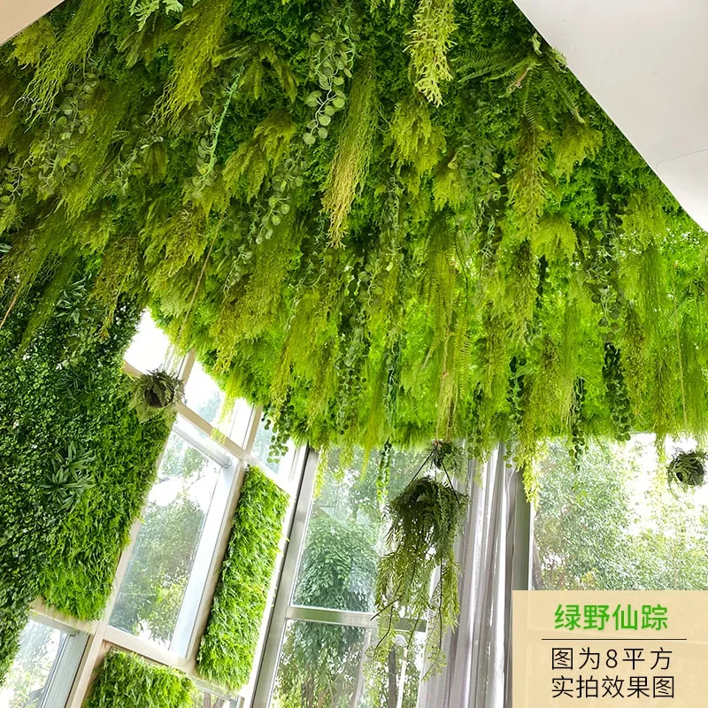 NONE Simulation einer grünen Pflanzendecke, Decke für den Innenbereich, weiche Landschaftsbau, Rattan, grüne Blätter, Online-Promi-Top-Kunststoff-Fälschung 9
