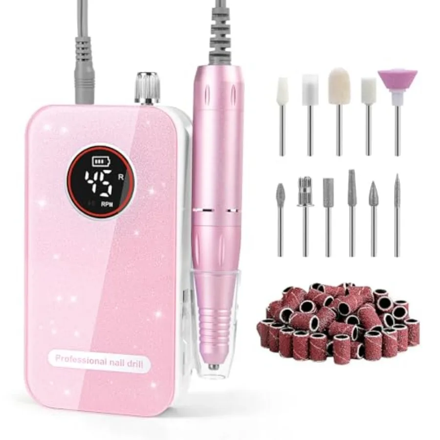 

Professional Nail Drill Electric File 45000RPM Portable Rechargeable Electric Nail File with 11 Drill Bits and 50 Sanding Bands