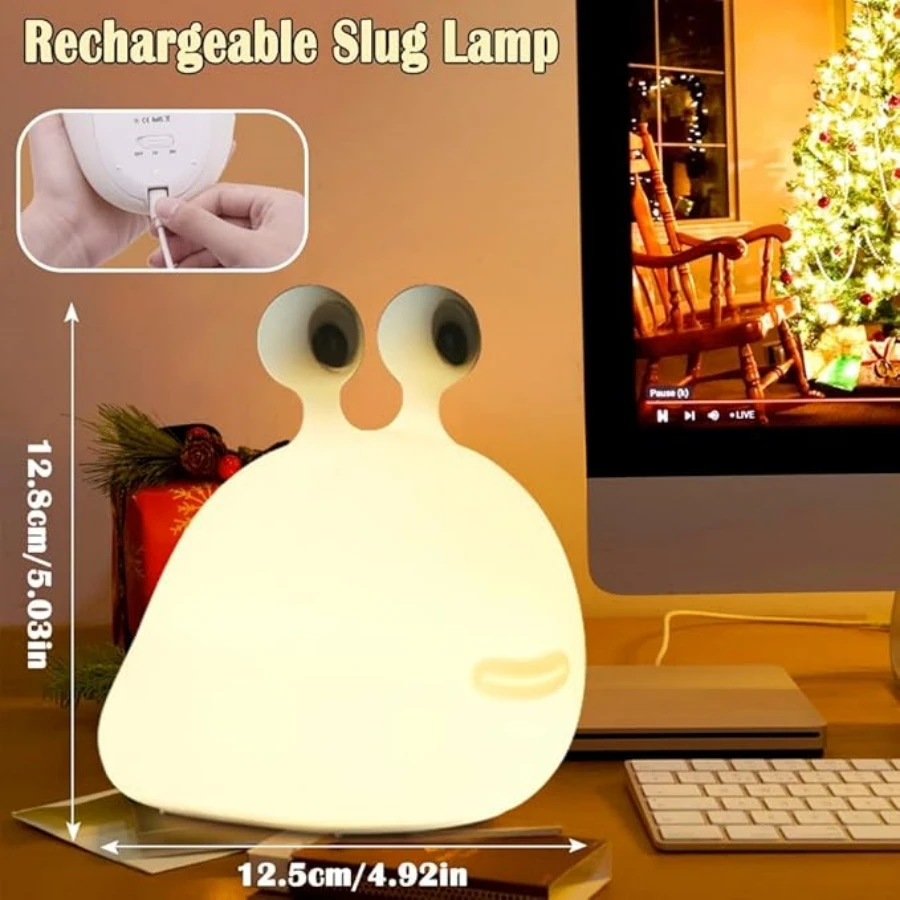 Slug Night Light with Touch Sensor for Bedroom,  Squishy Silicone Soft Night Light , Cute Animal Bedside Lamp