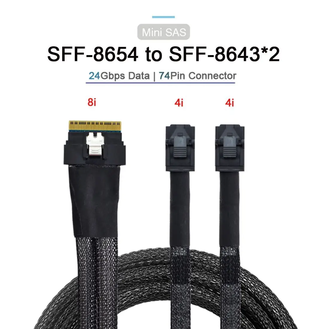 

CY Xiwai PCI-Express SFF-8654 8i 74Pin PCI-E Ultraport Slimline SAS Slim 4.0 to Dual SFF-8643 4i Mini SAS HD Cable