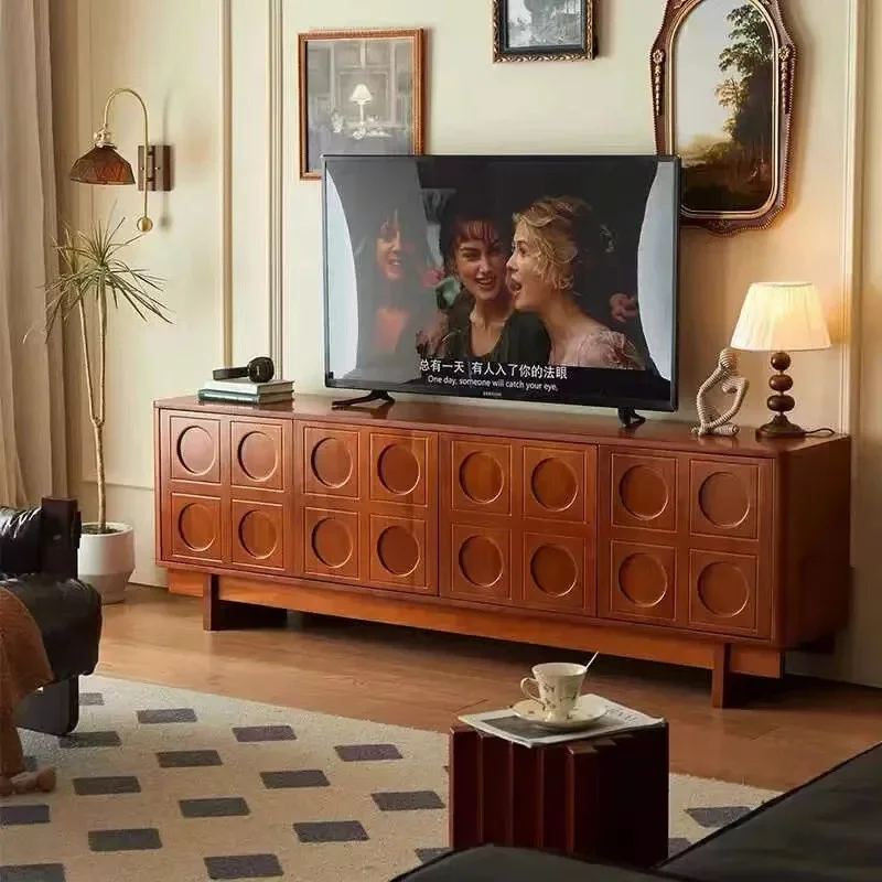 Solid wood TV cabinet Nordic Japanese TV cabinet High living room retro