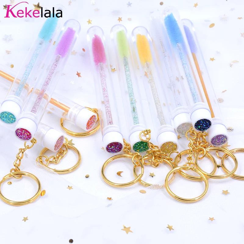 5Pcs Sparkling Eyelash Brushes Crystal Lash Mascara Wands In Tubes With Keychain Disposable Eyebrow Spoolies Combs Makeup Tools