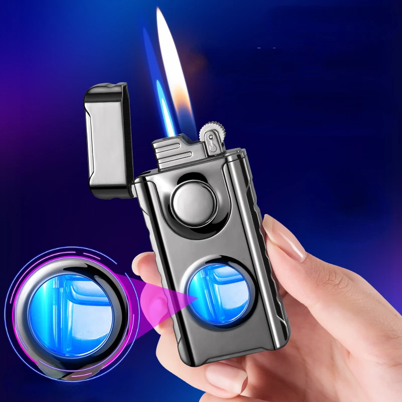 Double Tube Lighters Flash Visible Gas Cigar Lighter Windproof Flint Gas Lighter Jet Gadgets for Men Cigarette Accessories