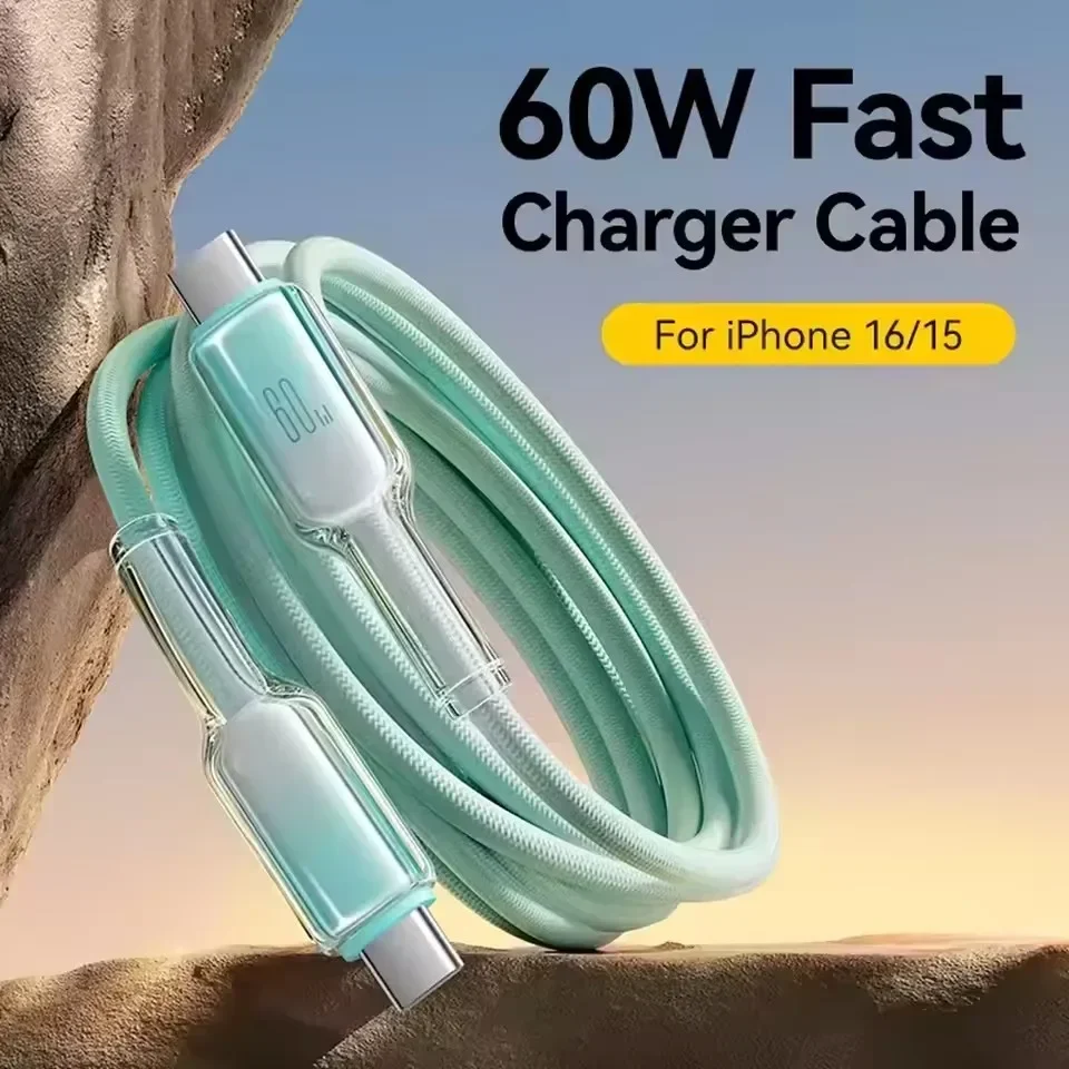 1M/2M PD 60W Cable USB Type C to Type C Cable Fast Charging Data Cord For iPhone 16/15 Huawei Samsung Xiaomi USB-C Charging Cord