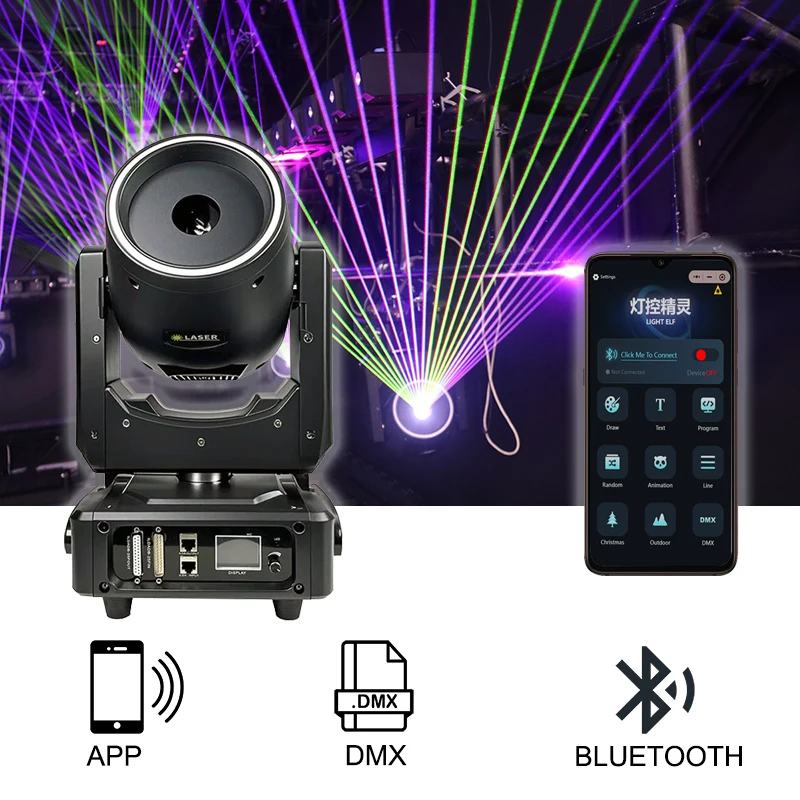 

Sunart 5-12W Moving Head Laser App Bluetooth Controlled Stage Lighting with Ilda For DJ Disco Night Clubs Bars DMX Fixture
